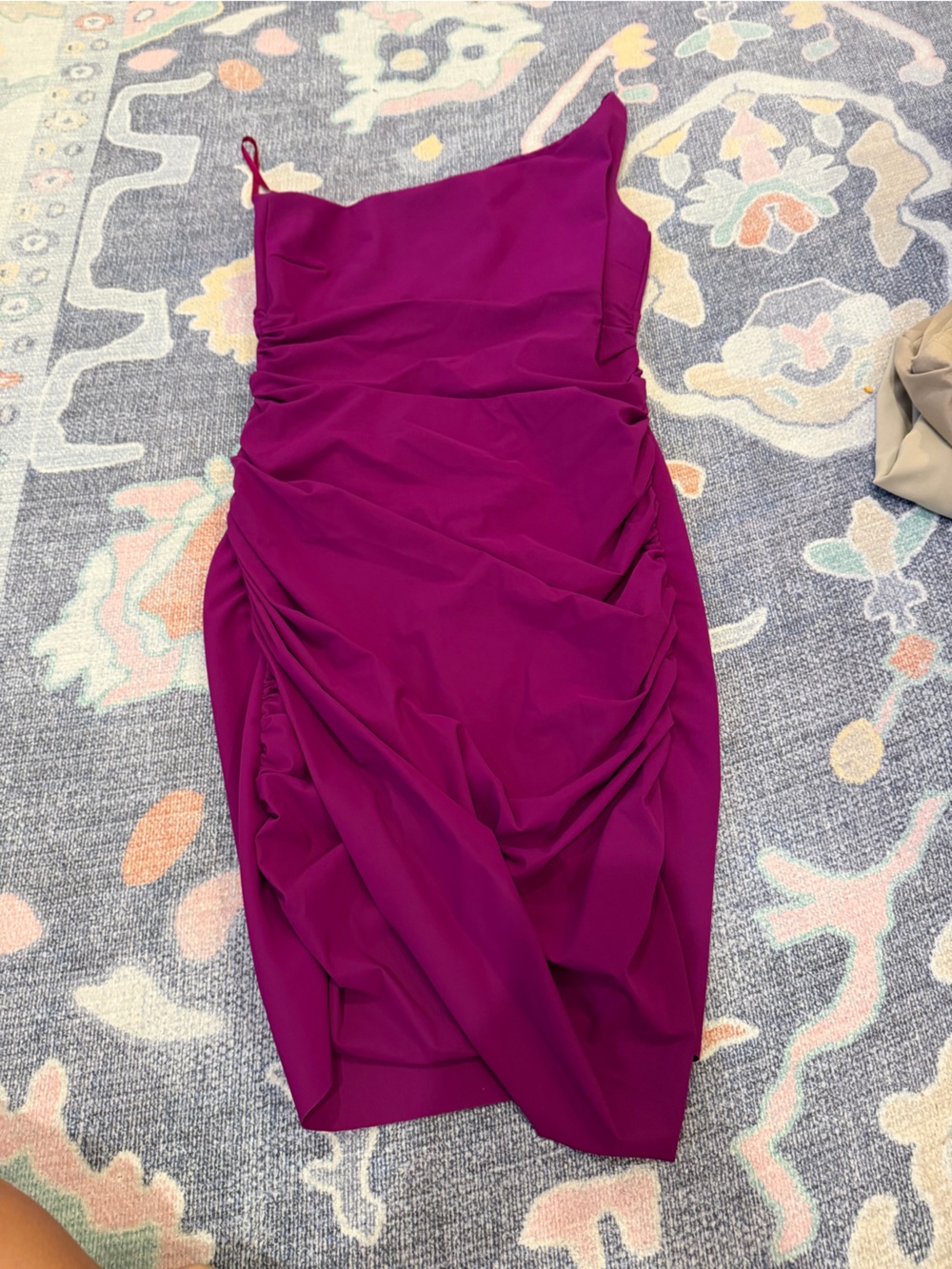 Chiara Boni One-Shoulder Ruched Midi Dress in Magenta